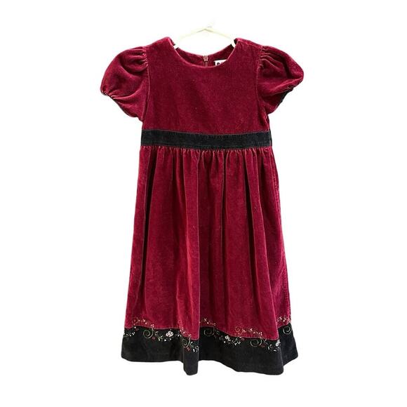 Vintage Gymboree Crushed Maroon/ Black Velvet Dress, VGUC, Sz L (5Y) (5A) - Picture 1 of 6